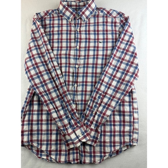 Vineyard Vines Mens Whale Shirt Medium Plaid Button Up Cotton Casual - Picture 1 of 9